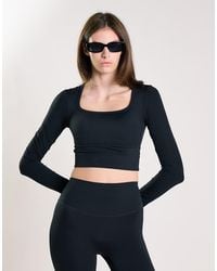 agon® - Square Neck Long Sleeve Crop Top - Lyst