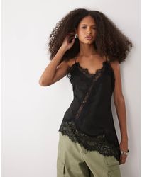 Mango - Asymmetric Compact Cami With Lace Trim - Lyst