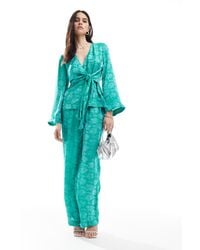Y.A.S - – satinhose im grün mit jacquard-blumenmuster mit weitem bein, kombiteil - Lyst