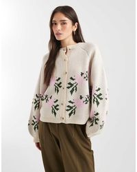 Miss Selfridge - Floral Crew Neck Oversized Cardigan - Lyst