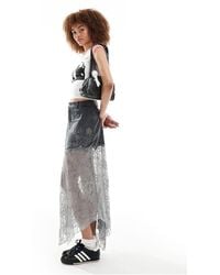 Reclaimed (vintage) - Western Denim & Lace Maxi Skirt - Lyst