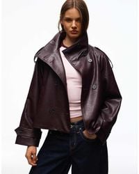 Bershka - Short Leather Effect Trench Coat - Lyst