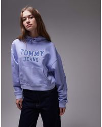 Tommy Hilfiger - Sudadera Azul De Corte Cuadrado Con Capucha Y Logo De Estilo Universitario De - Lyst