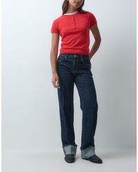 Vero Moda - Allison Mid Rise Straight Leg Seam Detail Jeans With Fold Up - Lyst
