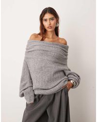 ARRANGE - Dikke Ribgebreide Trui Met Blote Schouders - Lyst