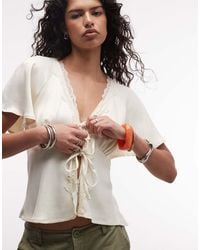 Reclaimed Vintage - Tie Front Top With Lace Trim - Lyst