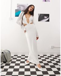 Princess Polly - Vestito Lungo Testurizzato A Coste Con Scollo A V Profondo E Cut-Out - Lyst