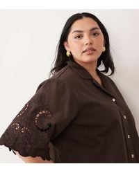 ASOS - Asos Design Curve Denim Short Sleeve Shirt With Cutwork Detail - Lyst