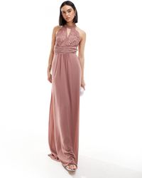 TFNC London - Bridesmaids Halterneck Maxi Dress With Lace Detail - Lyst