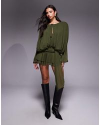 Lioness - Elements Petite Chiffon Drape Detail Balloon Sleeve Tie Waist Mini Dress - Lyst