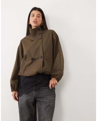 Pretty Lavish - Funnel Neck Drawcord Hem Reversible Cropped Trench Coat - Lyst