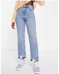 Miss Selfridge - – jeans mit geradem bein, ausgefranstem saum und acid-waschung - Lyst