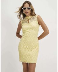 River Island - Lace Stand Up Collar Mini Dress - Lyst