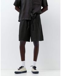 Pull&Bear - Pantaloncini 100% Lino Neri - Lyst