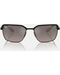 Ray-Ban - Gafas De Sol Negras Cuadradas Con Lentes Grises Efecto Espejo Polarizadas De La Colección Scuderia Ferrari Rb3743M De -Negro - Lyst