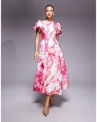 Forever New - Flutter Sleeve Panelled Cut Out Back Midaxi Dress - Lyst