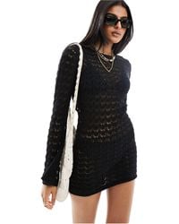 Miss Selfridge - Crochet Low Back Long Sleeve Mini Dress - Lyst