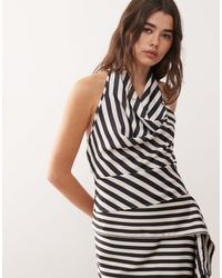 Lioness - Heritage halter - top d'ensemble dos nu à rayures et col bénitier - noir/crème - Lyst