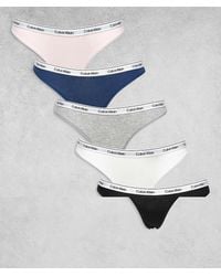 Calvin Klein - Pack De 5 Braguitas De Bikini De Color Negro, Blanco, Gris, Rosa Y Azul Con Logo Icon De - Lyst