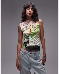 TOPSHOP - Top Senza Maniche Arricciato A Fiori - Lyst