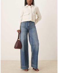 ASOS - Jeans A Vita Alta E Fondo Ampio Lavaggio Vintage Con Tasche E Pieghe Sul Davanti - Lyst