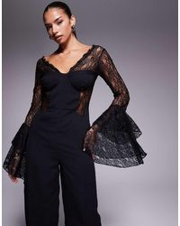 ASOS - Corset Detail Jumpsuit With Lace Ruffle Sleeves - Lyst