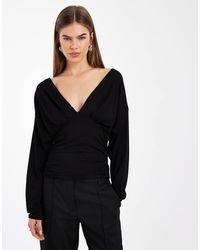 ASOS - Plunge Neck Batwing Cinched Top - Lyst