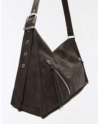 Bershka - Faux Suede Bag With Zips - Lyst