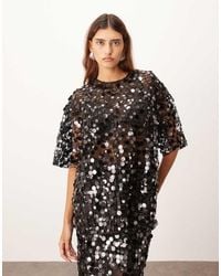 ARRANGE - Camiseta Negra Con Patrón Cuadrado Transparente Con Lentejuelas De (Parte De Un Conjunto) - Lyst