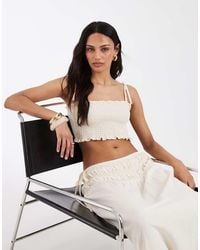 ASOS - Linen Blend Shirred Bralet Top - Lyst