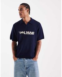 ASOS - Oversized Knit Notch Neck Polo Shirt With Palmae Graphic - Lyst
