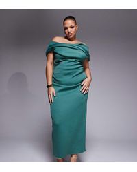 ASOS - Asos Design Curve Bardot Midi Dress With Split - Lyst