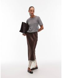 ASOS - Jupe mi-longue en satin coupé en biais avec bordures en dentelle - chocolat - Lyst