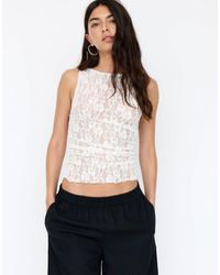 Pull&Bear - – oberteil aus beiger spitze mit gerafften seiten - Lyst
