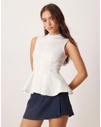 ASOS - High Neck Top With Pleats And Peplum Hem - Lyst