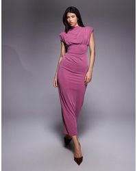 ASOS - Ruched Shoulder Pad Midi Dress - Lyst