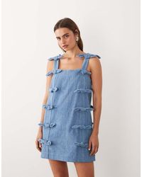 Sister Jane - Larsson Denim Square Neck Bow Detail Mini Dress - Lyst