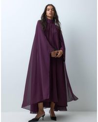 Iyal - Chiffon Crepe High Neck Boho Caped Kaftan Maxi Dress - Lyst