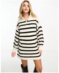 Miss Selfridge - Stripe Half Zip Funnel Neck Knit Mini Dress - Lyst