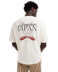 SELECTED - T-shirt oversize color crema con stampa di galleria d'arte giappone sulla schiena - Lyst