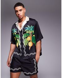 ASOS - Chemise d'ensemble oversize coupe carrée avec col échancré à revers et bordures à imprimé fruits - Lyst