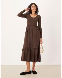 Threadbare - Long Sleeve Scoop Neck Midi Dress With Poplin Skirt - Lyst