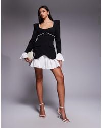ASOS - Structured Long Sleeve Mini Dress With Pearl Trim And Pleated Skirt - Lyst
