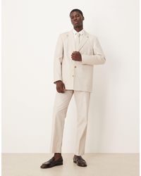 ASOS - Cotton Linen Blend Straight Leg Suit Pants - Lyst