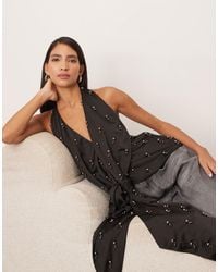 ARRANGE - Embellished Plunge Tie Halter Top - Lyst