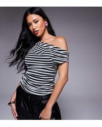 Kaiia - Exclusive Double Layered Slinky Mesh Drape Off Shoulder Top - Lyst