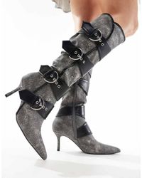 Public Desire - Samurai Kitten Heel Knee Boots With Buckles - Lyst