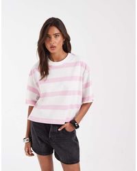 ASOS - Boxy Cropped T-shirt Pink & Cream Stripe - Lyst