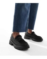 London Rebel - Olivia Contrast Teddy Fur Chunky Loafers - Lyst