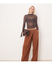 ASOS - Pantalones De Sastre Marrón De Pernera Ancha Con Diseño Cruzado Asimétrico Y Detalle De Hebilla De Asos Design Tall - Lyst